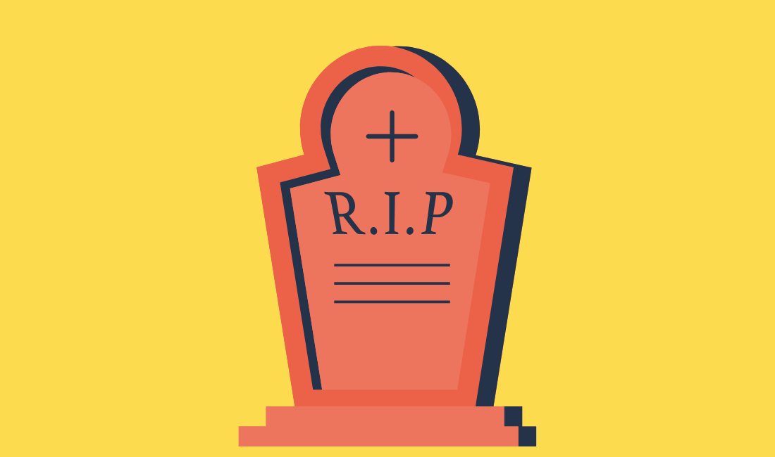 Blogging is dead: Pink headstone that reads 'RIP'.