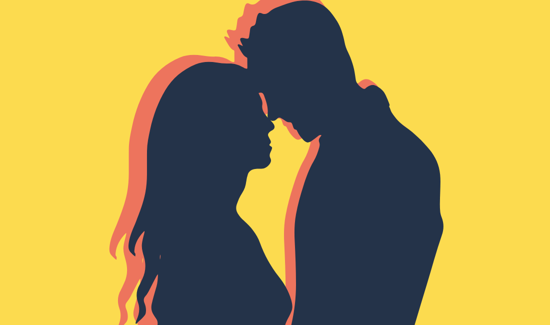 Cartoon silhouette of a man a woman kissing. Page keyword phrase: the best content writing